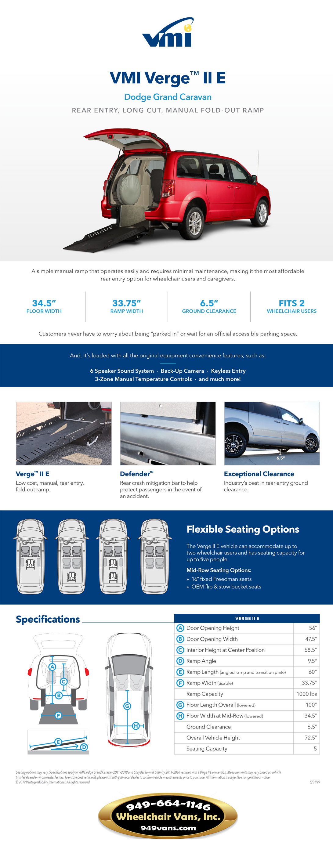 Dodge Grand Caravan VMI Verge II Manual Fold Out Ramp Wheelchair Van Conversion