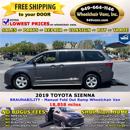 For Sale 2019 Toyota Sienna - BraunAbility Manual Fold Out Ramp Rear